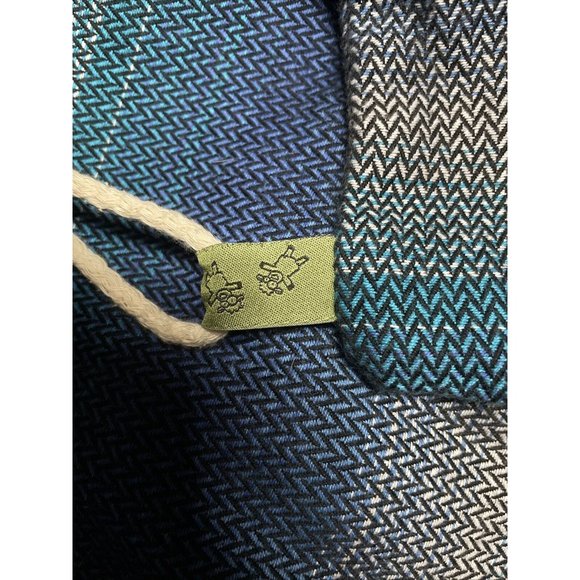 Lenny Lamb Blue Herringbone Weave Woven Wrap Bag Drawstring Backpack Tote Sack - Picture 3 of 6